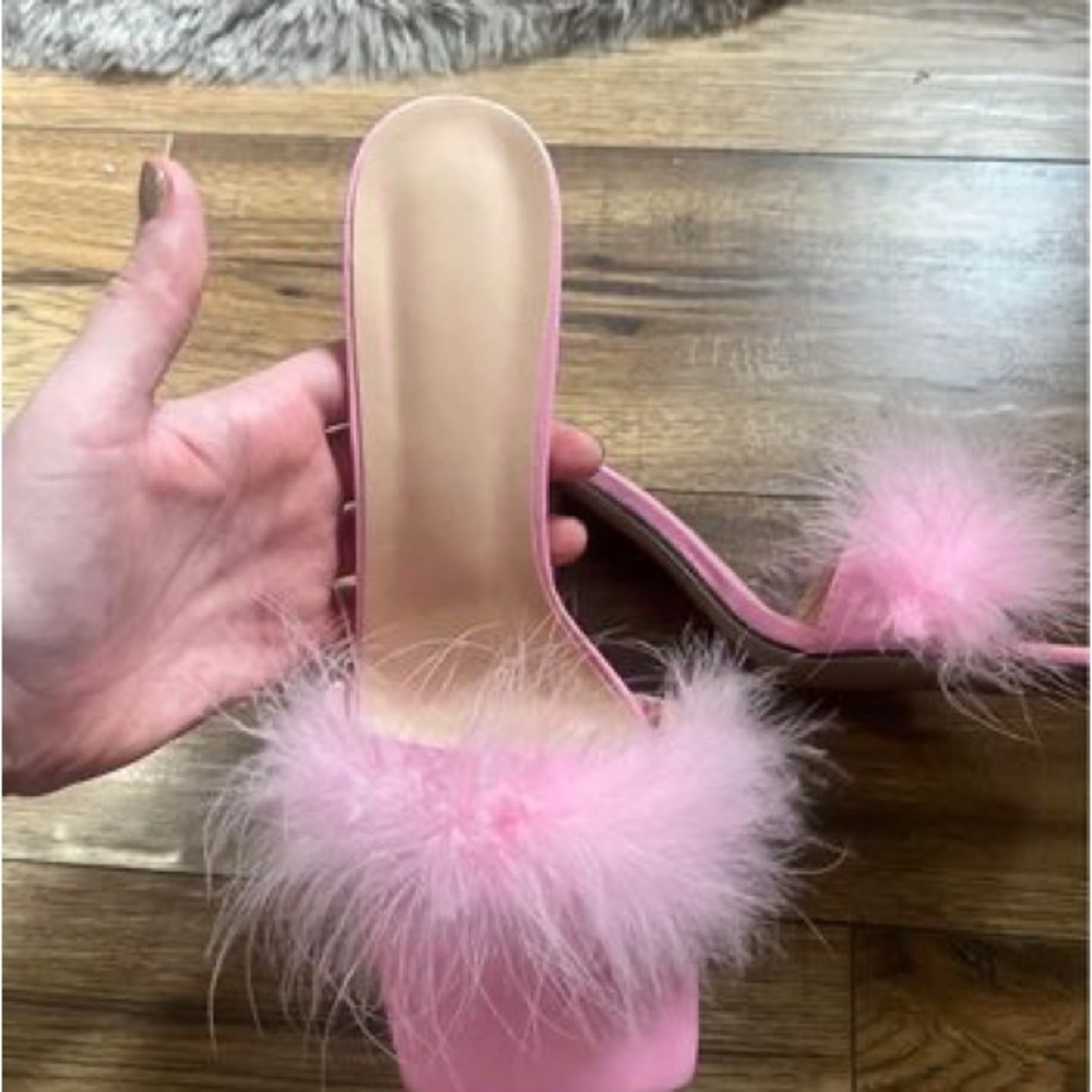 Pink fluffy heels